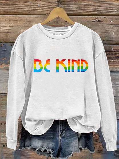 Be Kind Rainbow Print Casual Sweatshirt-lovefitte