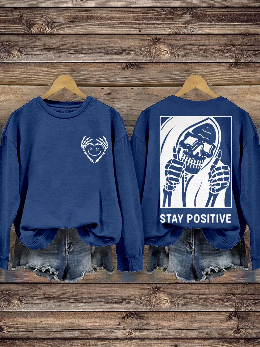 Stay Positive with Skeleton Mental Health Casual Print Hoodie-lovefitte