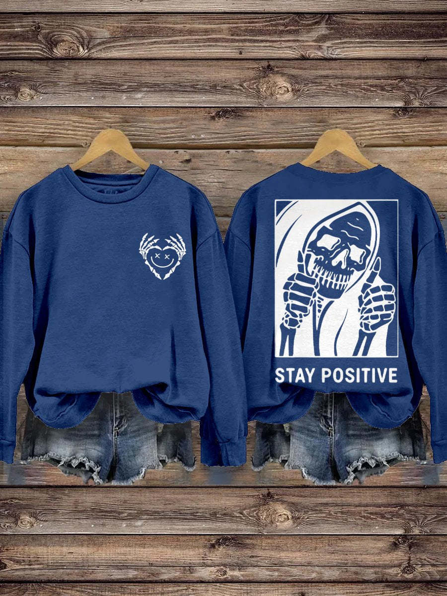 Stay Positive with Skeleton Mental Health Casual Print Hoodie-lovefitte