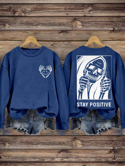 Stay Positive with Skeleton Mental Health Casual Print Hoodie-lovefitte