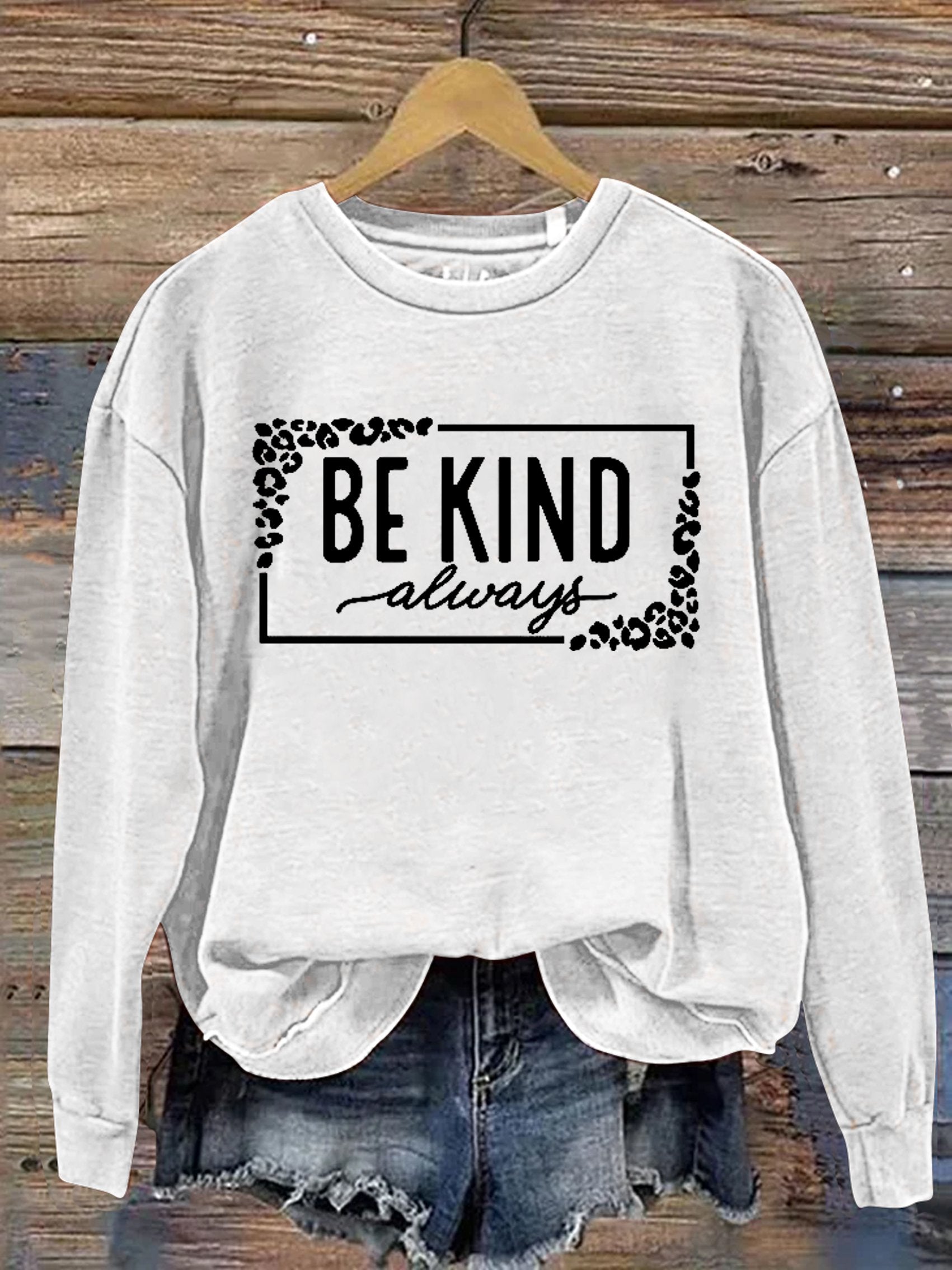 Unisex Women's Men's Leopard Print Be Kind Suicide Prevention Mental Print Casual Sweatshirt-lovefitte