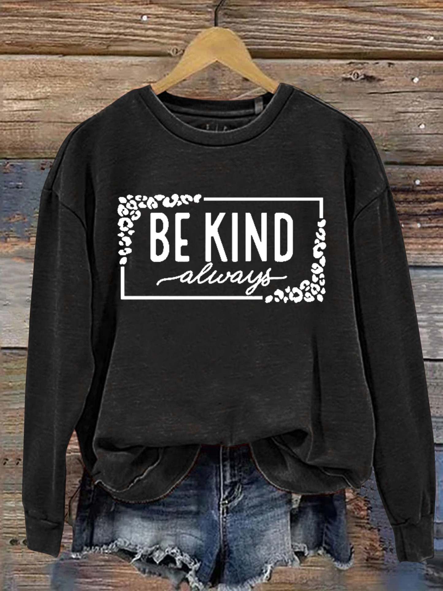 Unisex Women's Men's Leopard Print Be Kind Suicide Prevention Mental Print Casual Sweatshirt-lovefitte