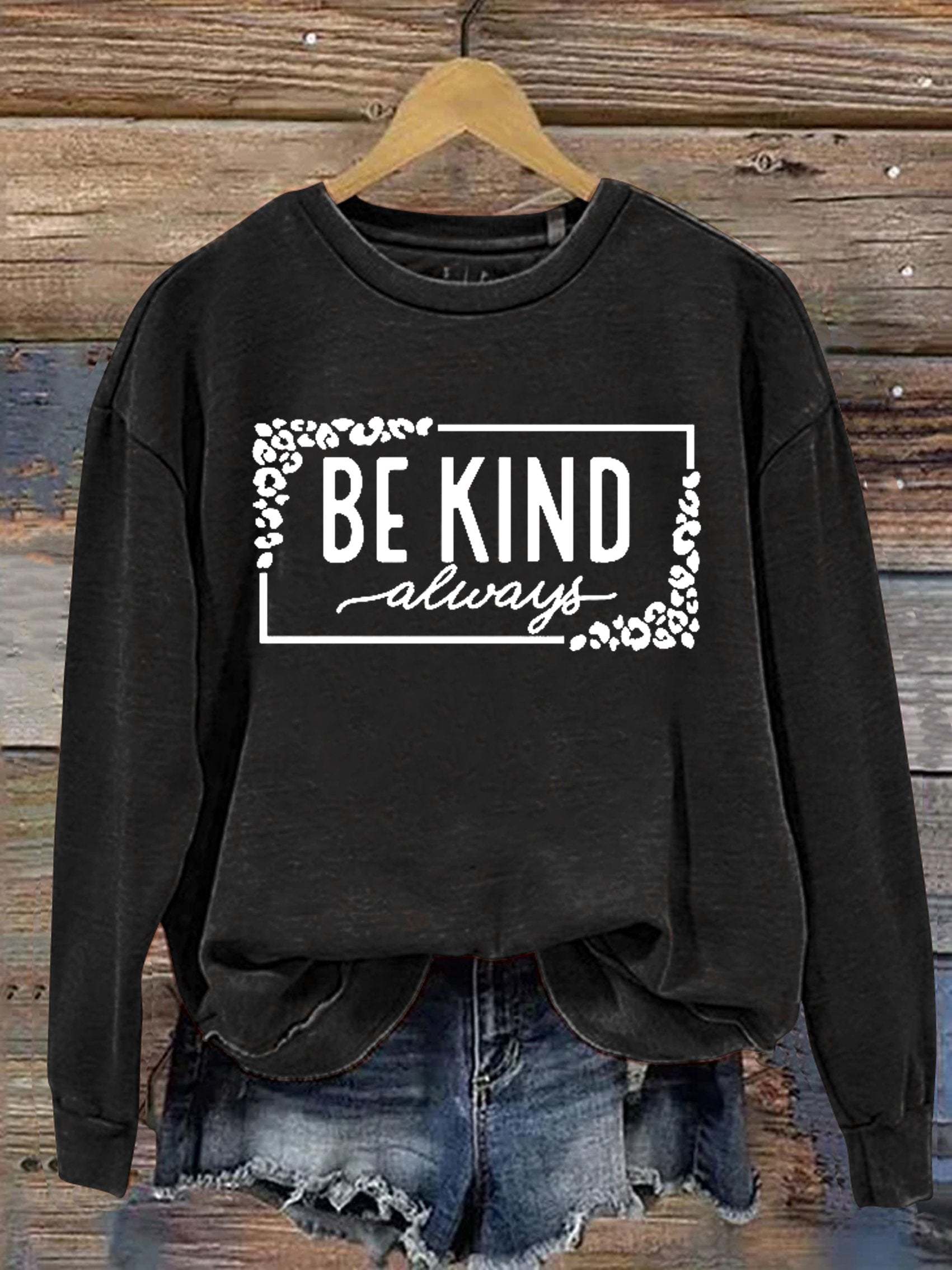 Unisex Women's Men's Leopard Print Be Kind Suicide Prevention Mental Print Casual Sweatshirt-lovefitte