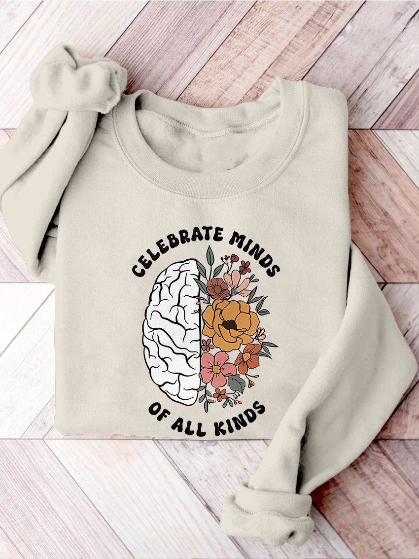 Celebrate Minds of All Kinds Floral Teacher Neurodiversity Speech Therapy SPED Autism Inclusion Casual Print Sweatshirt-lovefitte