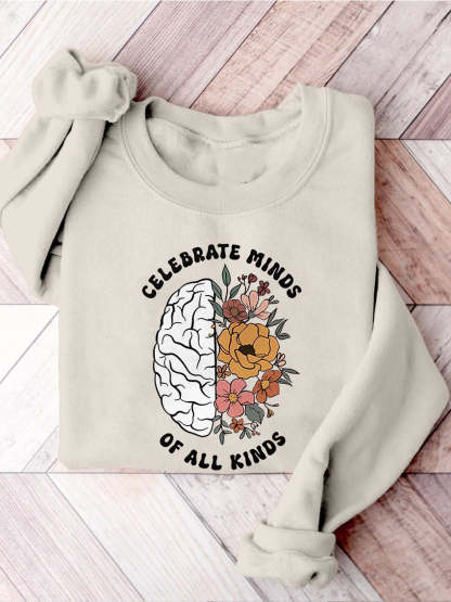 Celebrate Minds of All Kinds Floral Teacher Neurodiversity Speech Therapy SPED Autism Inclusion Casual Print Sweatshirt-lovefitte