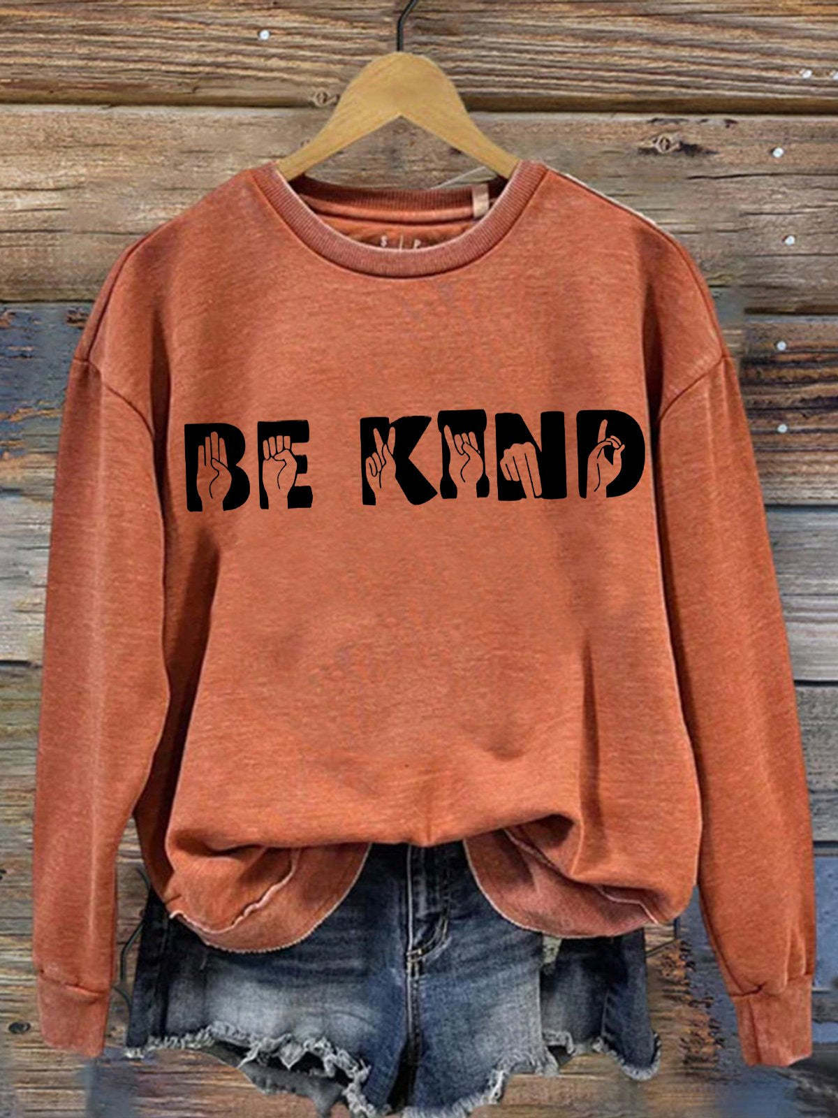 BE kind crew neck long sleeve sweatshirt-lovefitte