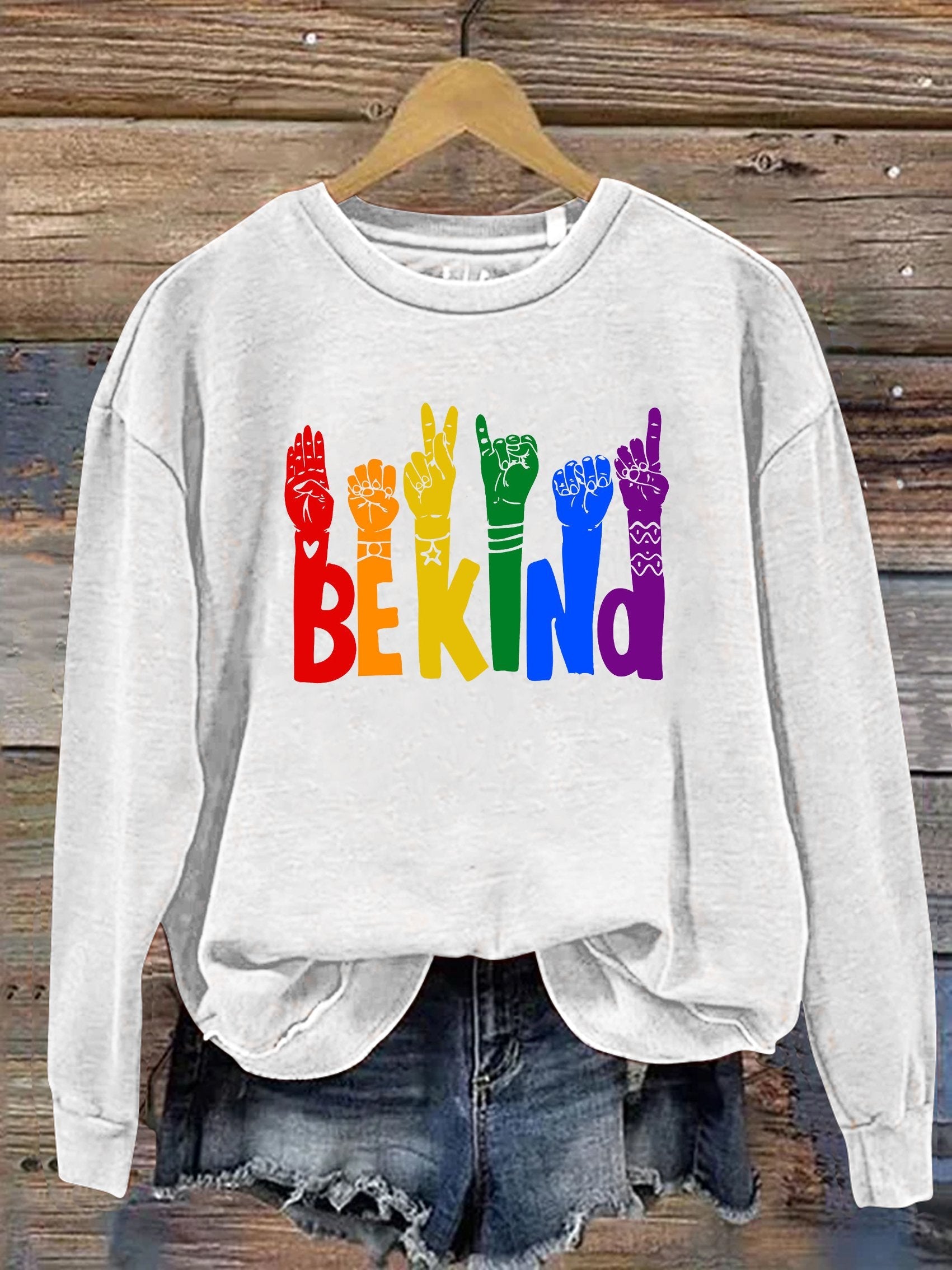 Be Kind Sign Language Kindness Pride Print Casual Sweatshirt-lovefitte