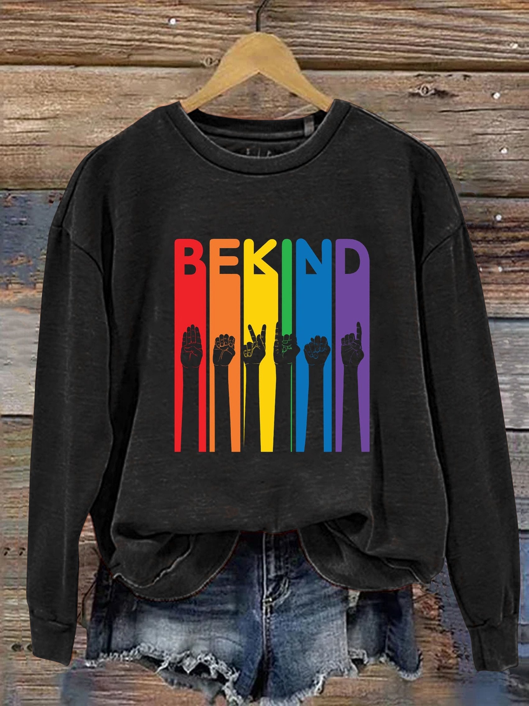 Be Kind Sign Language Kindness Pride Print Casual Sweatshirt-lovefitte