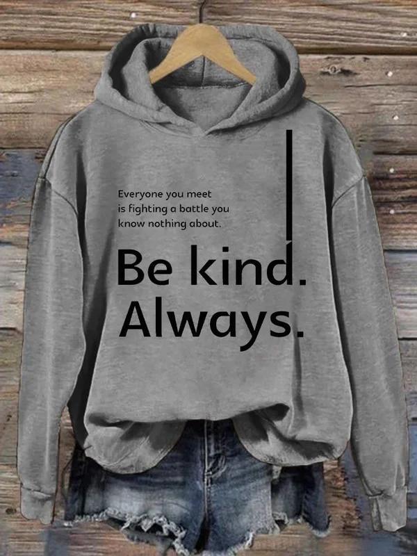 Be Kind Always Suicide Awareness Print Casual Hoodie-lovefitte