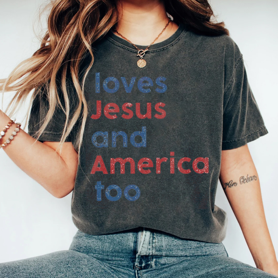Loves Jesus And America Too T-Shirt-carlalin