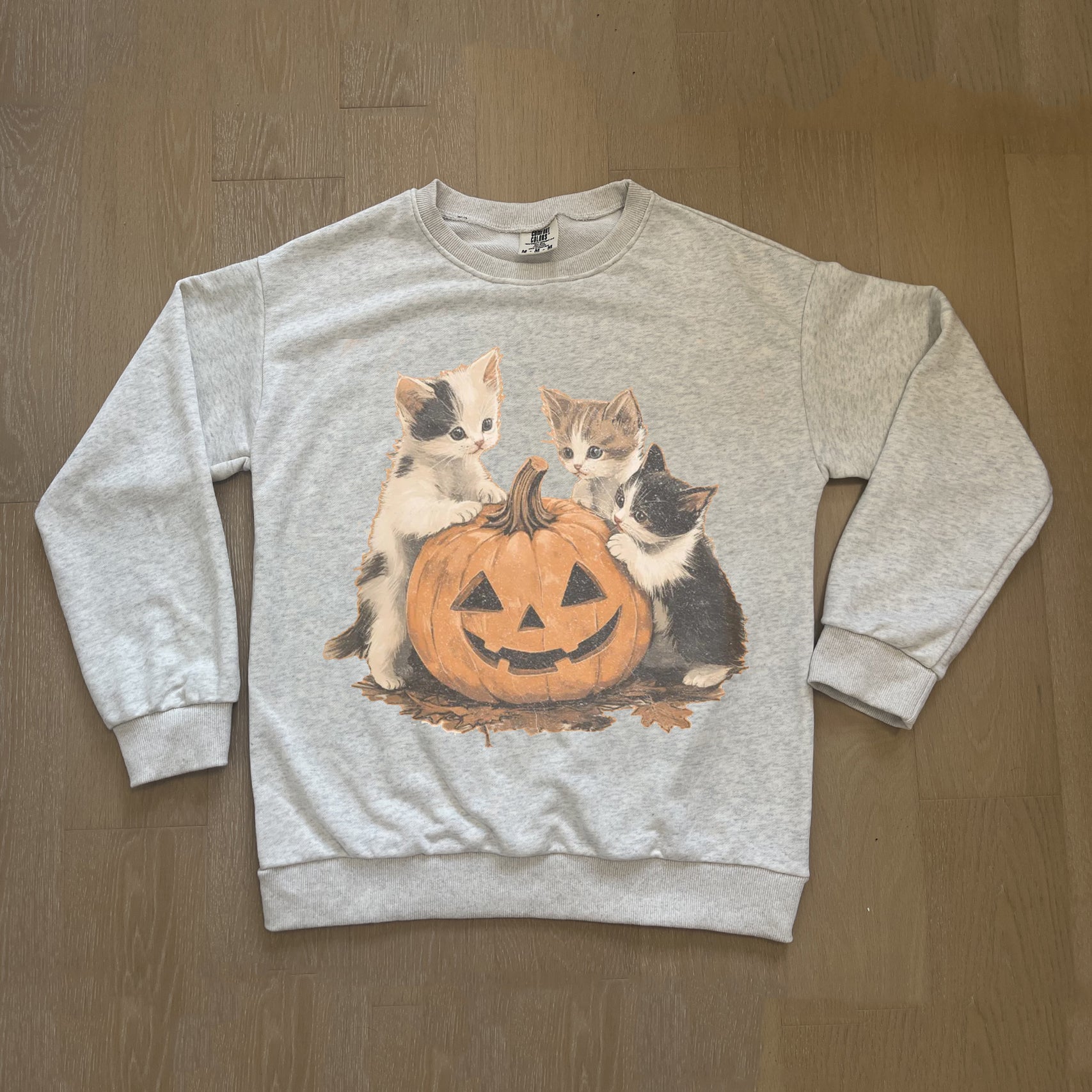 Vintage 90s Pumpkin Cat Halloween Sweatshirt-carlalin