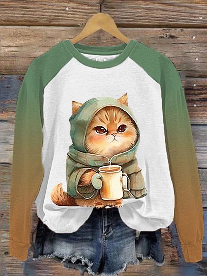 Women's  Winter Cat Print Casual Sweatshirt-carlalin