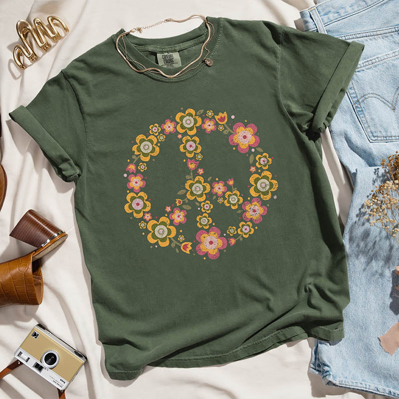 Peace Sign Valentines Flowers T-Shirt-carlalin