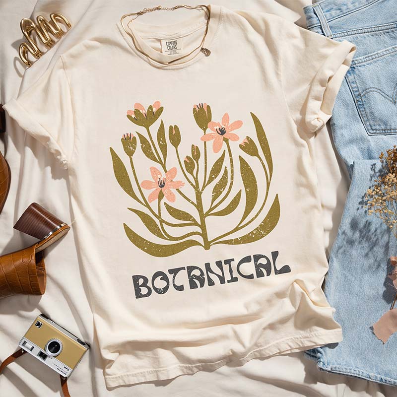 Boho Botanical Wildflower Aesthetic T-Shirt-carlalin
