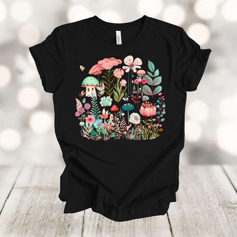 Retro Flowers Mushroom T-Shirt-carlalin