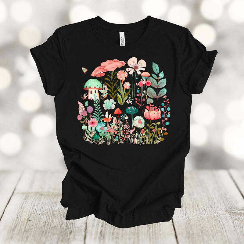 Retro Flowers Mushroom T-Shirt-carlalin