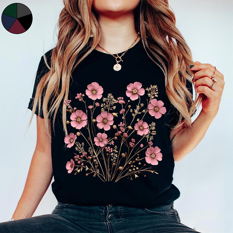 Soft Pink Wildflowers T-Shirt-carlalin