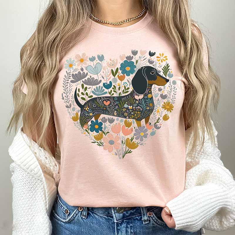 Floral Dachshund  Cottagecore Dachshund Mom  Wiener Dog T-Shirt