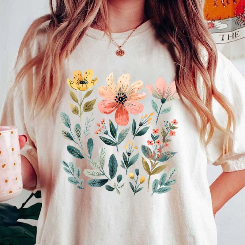 Watercolor Bunch of Flowers Summer T-Shirt-carlalin