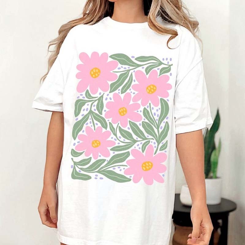 Boho Floral Pink Flower T-Shirt-carlalin