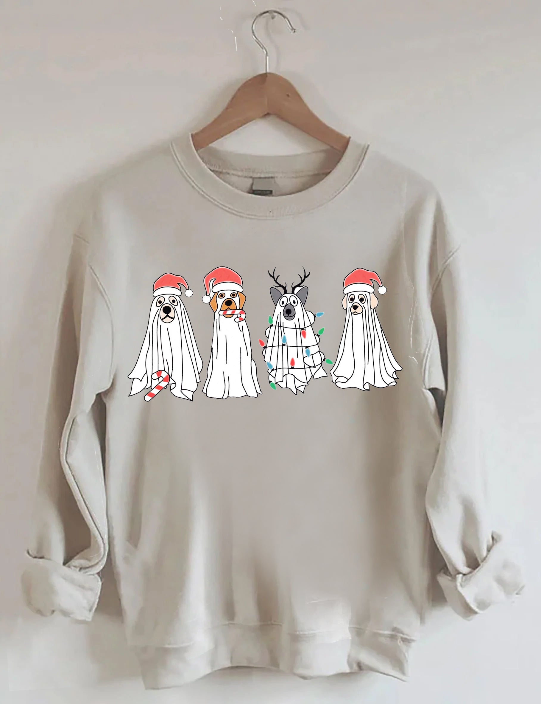 Christmas Ghost Dog Santa Hat Sweatshirt-carlalin