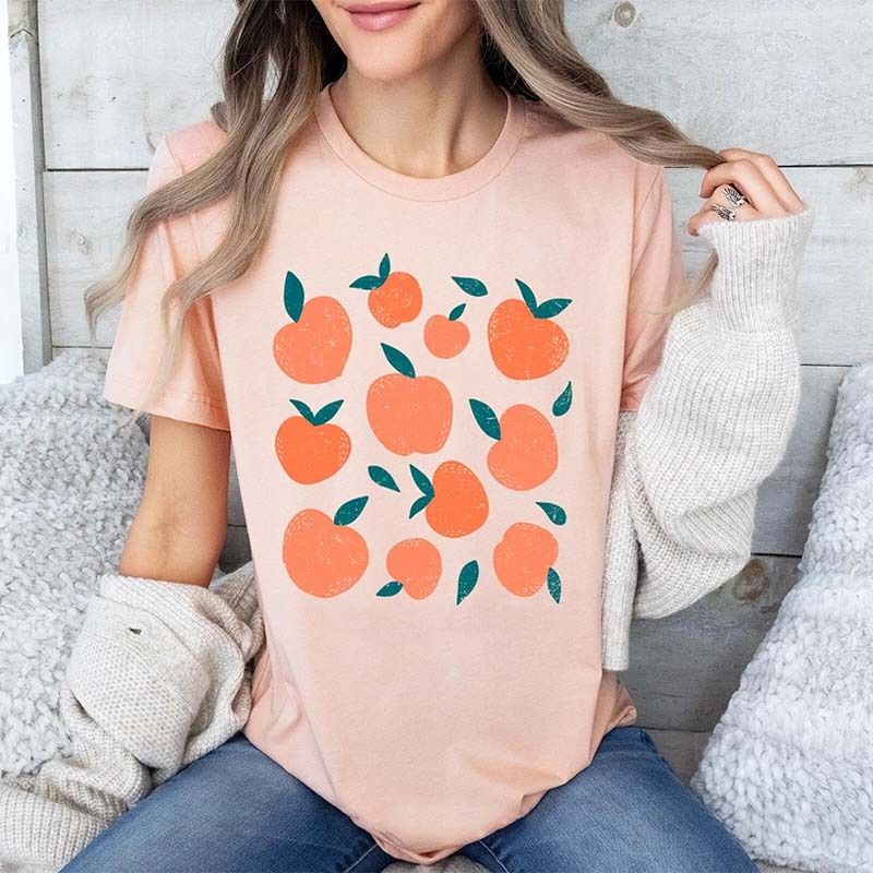 Peach Graphic  Summer Fruit T-Shirt-carlalin