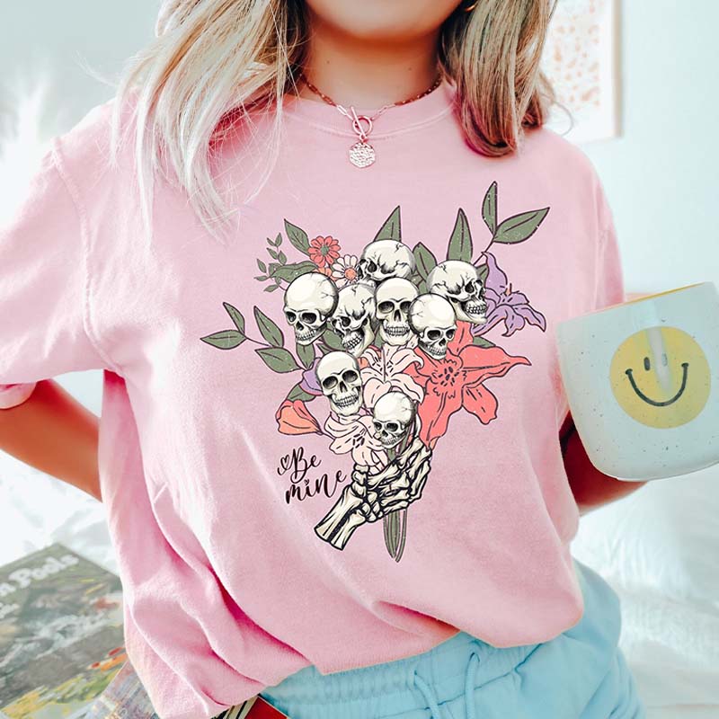 Skull Flowers Be Mine T-Shirt-carlalin