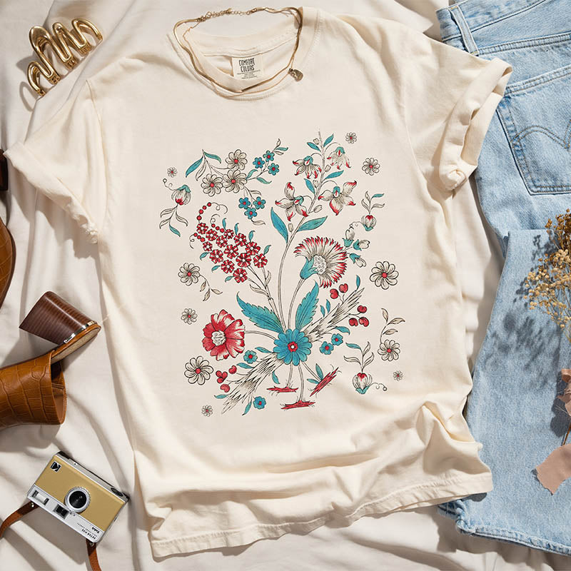 Boho Floral Botanical T-Shirt-carlalin