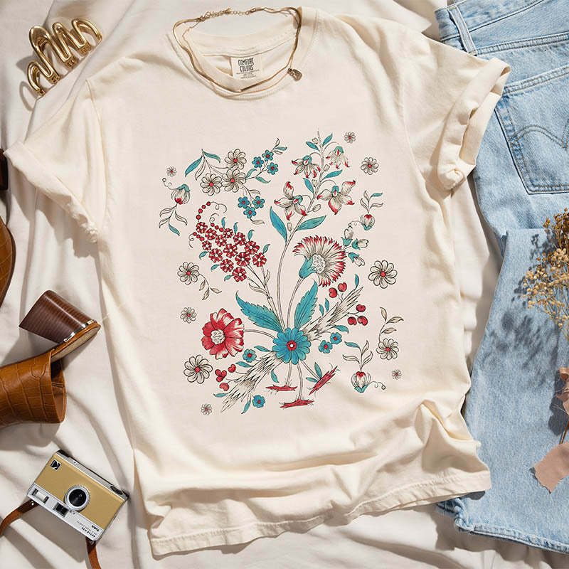Boho Floral Botanical T-Shirt-carlalin
