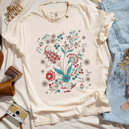 Boho Floral Botanical T-Shirt-carlalin