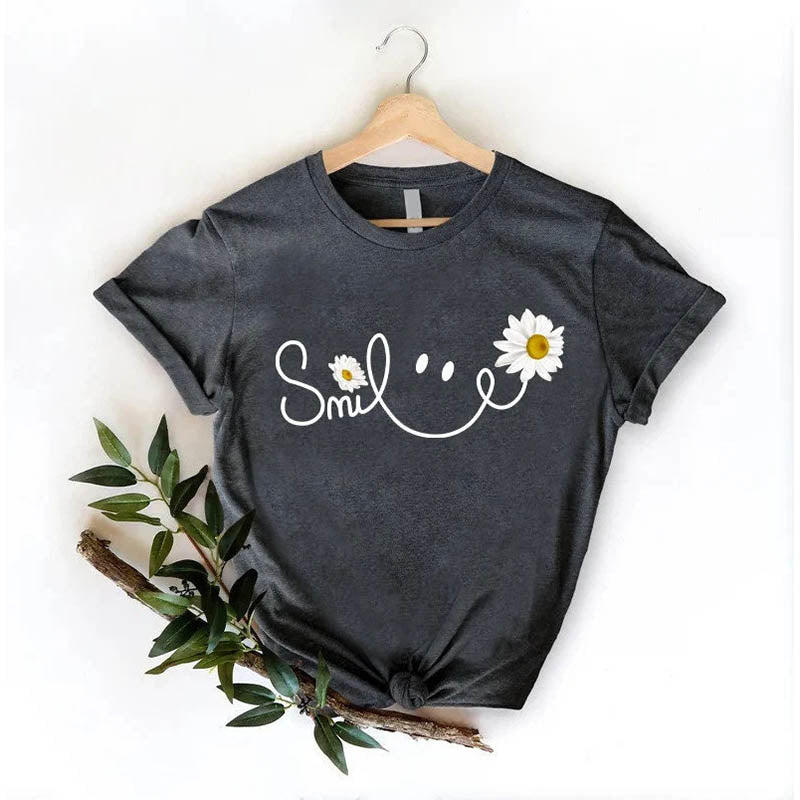 Daisy Smile Face Floral T-Shirt-carlalin