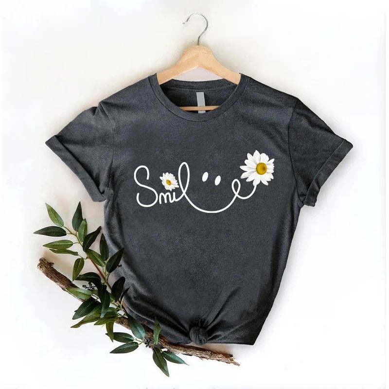 Daisy Smile Face Floral T-Shirt-carlalin