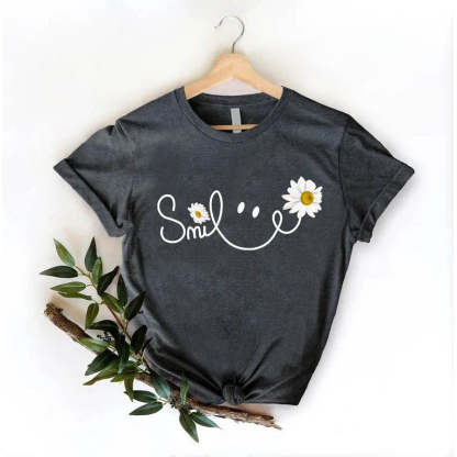 Daisy Smile Face Floral T-Shirt-carlalin