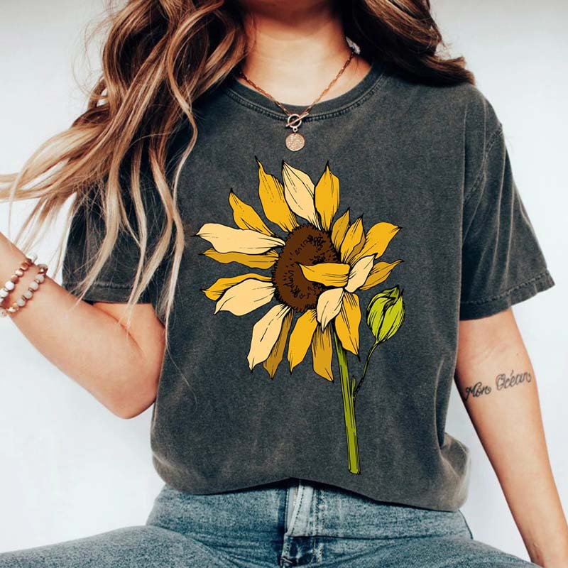 Sunflower Sunshine Floral T-Shirt-carlalin