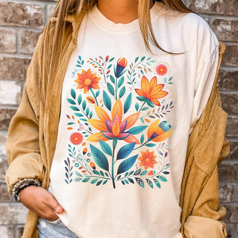 Boho Folk Art  Wildflower T-Shirt-carlalin