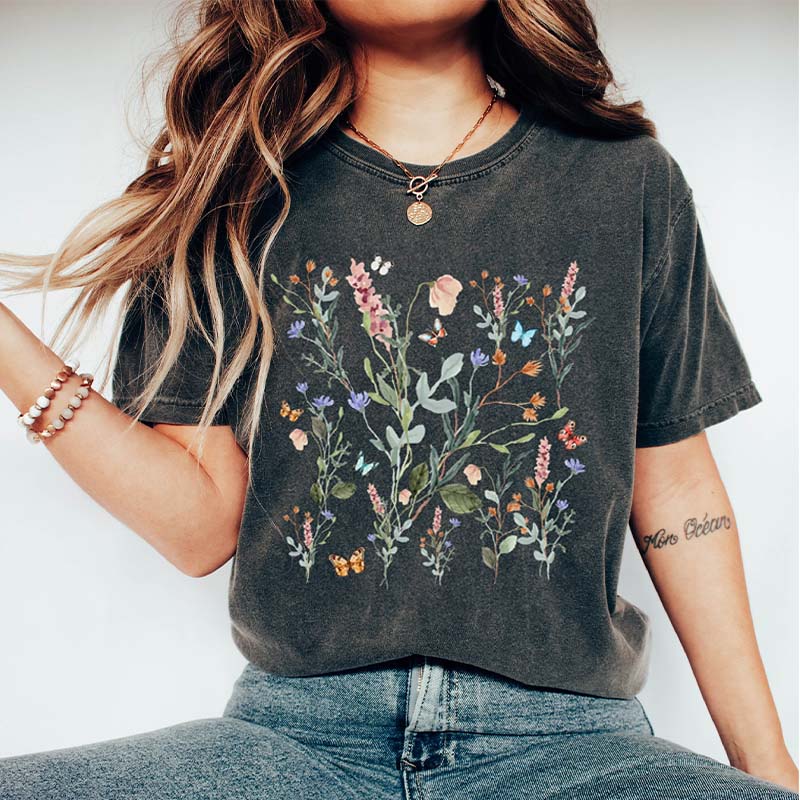 Pressed Flowers Wild Nature Plant Lover T-shirt-carlalin