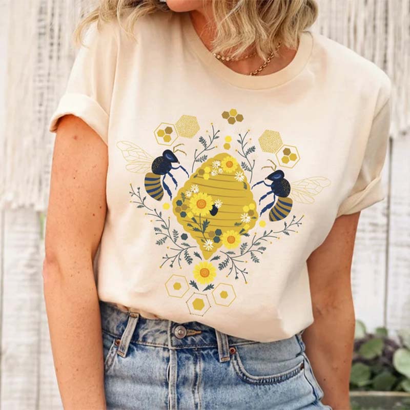 Floral Bee Honeycomb Kindness Plant T-Shirt-carlalin