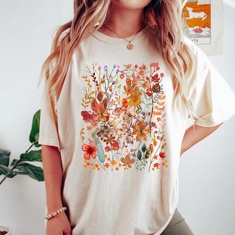 Floral Flowers Botanical T-Shirt-carlalin