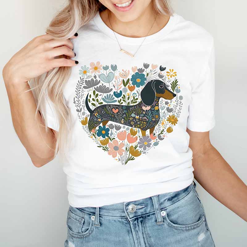 Floral Dachshund  Cottagecore Dachshund Mom  Wiener Dog T-Shirt