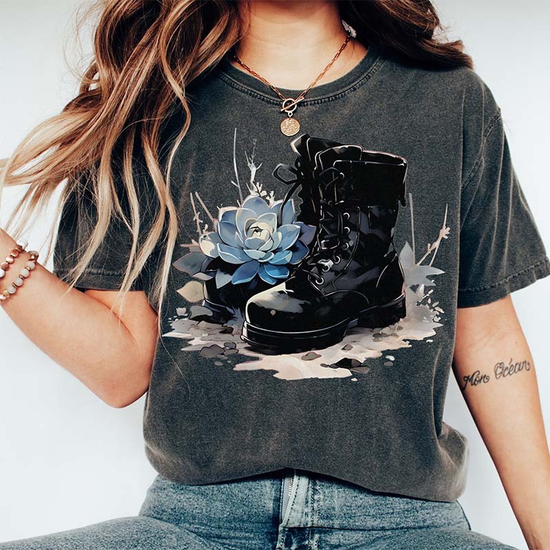 Boot Echeveria Flower T-Shirt-carlalin