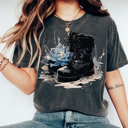 Boot Echeveria Flower T-Shirt-carlalin
