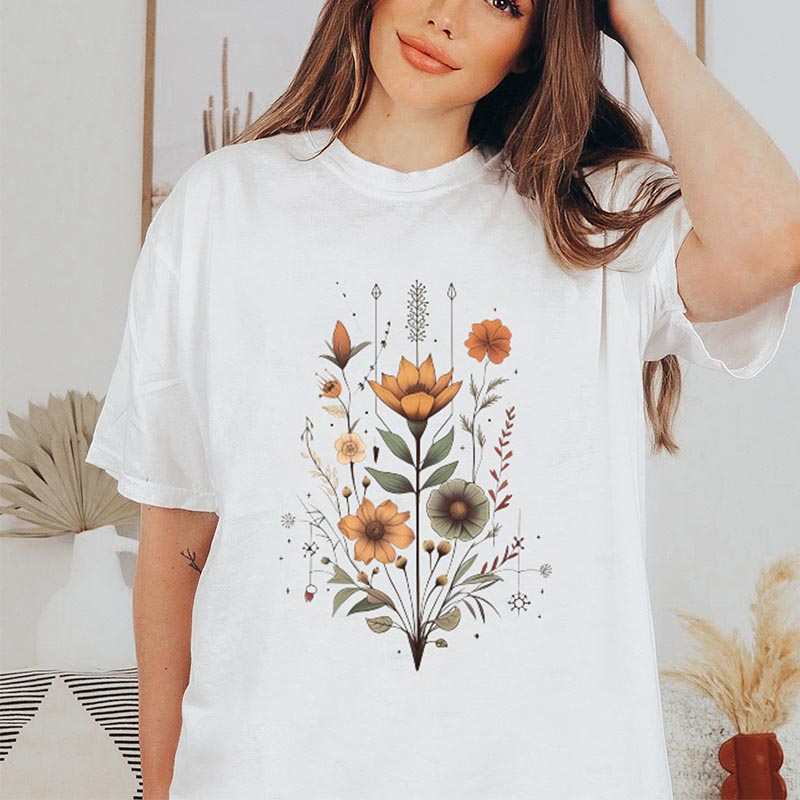 Boho Botanical  Flower T-Shirt-carlalin