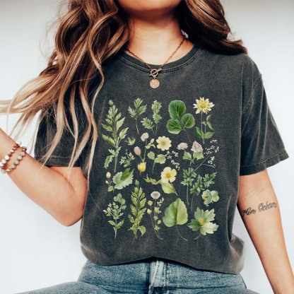 Boho Watercolor Botanical Leaves T-Shirt-carlalin
