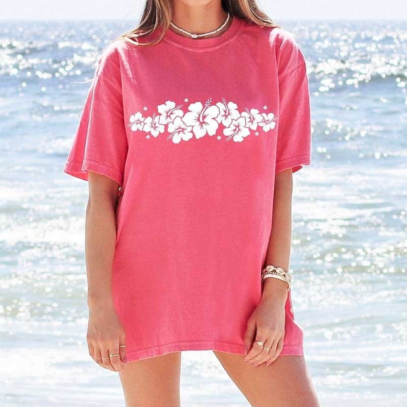Hibiscus Flower Summer T-Shirt-carlalin