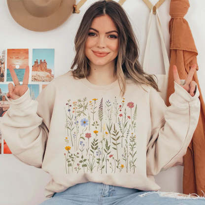 Dried Wildflower Boho Nature Sweatshirt-carlalin