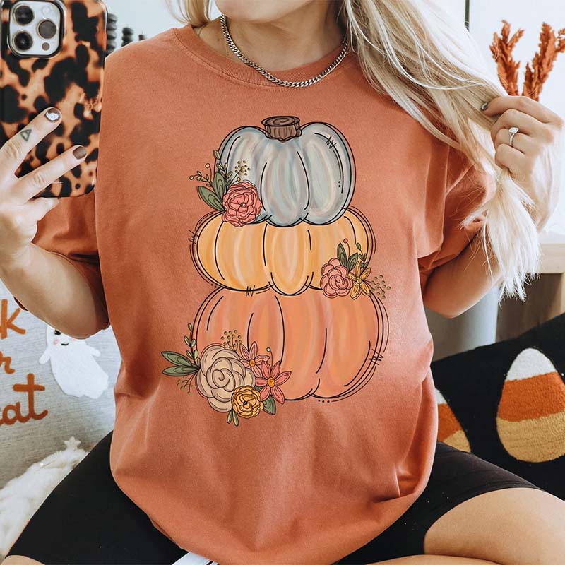 Watercolor Pumpkin Halloween Fall T-Shirt-carlalin