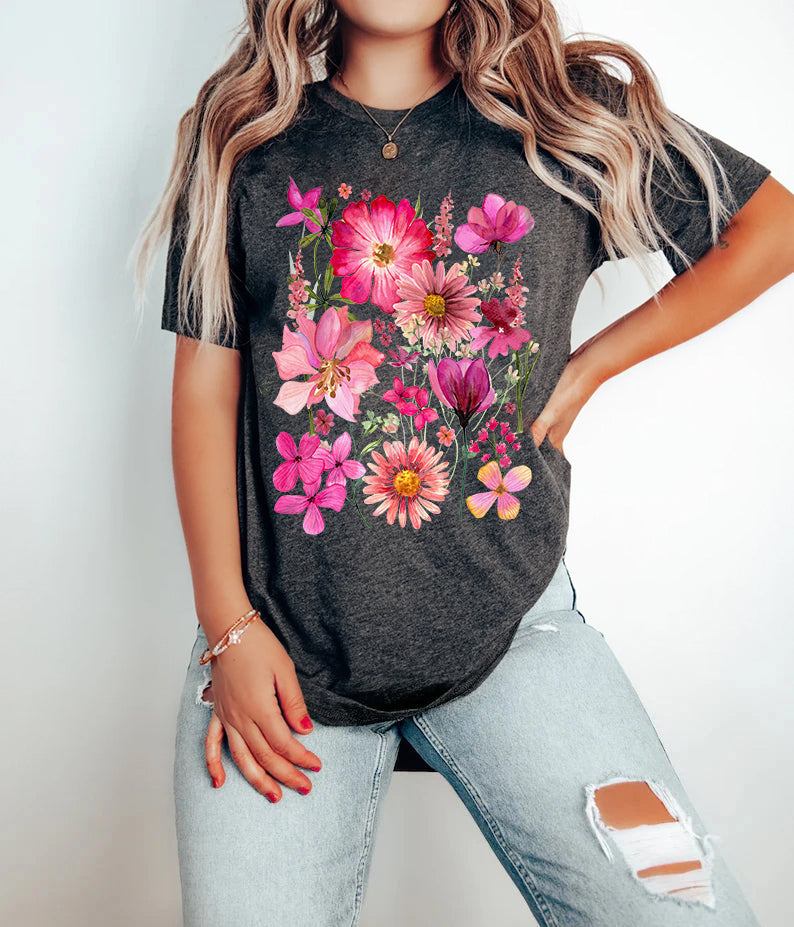 Pressed Flowers Tshirt Boho Wildflowers Cottagecore Shirt-carlalin