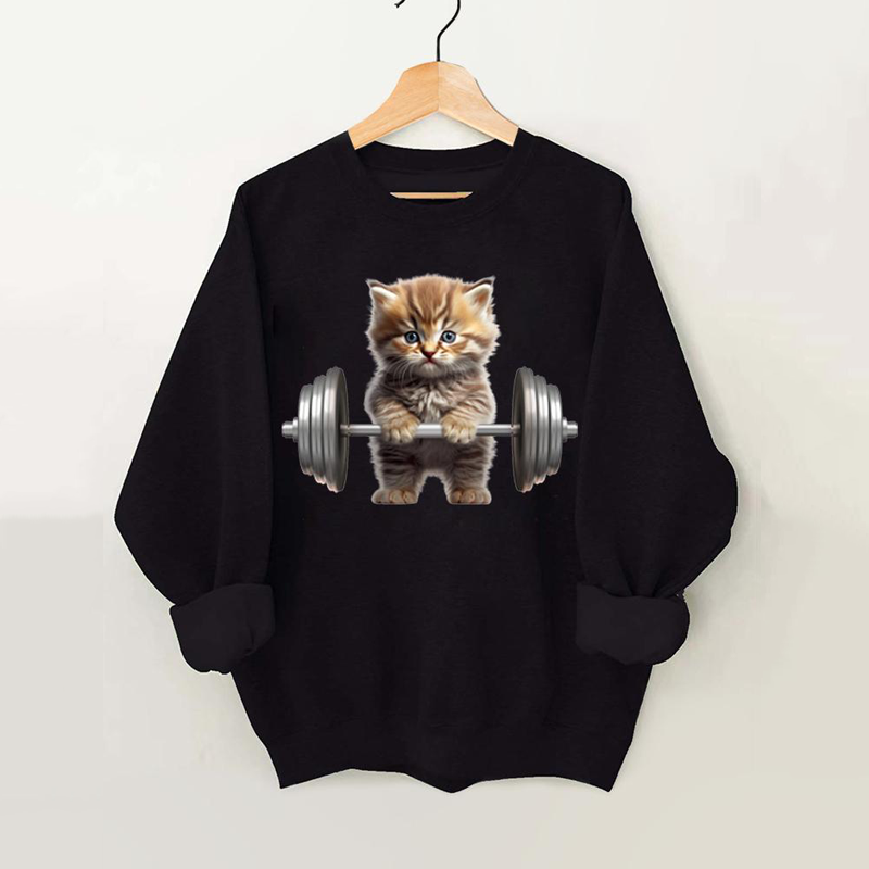 Weightlifting Cat Vintage Gym Sweatshirt-carlalin