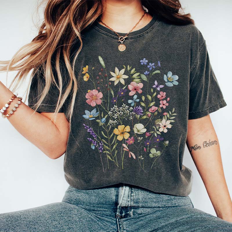 Botanical Floral Minimalist Colorful T-Shirt-carlalin
