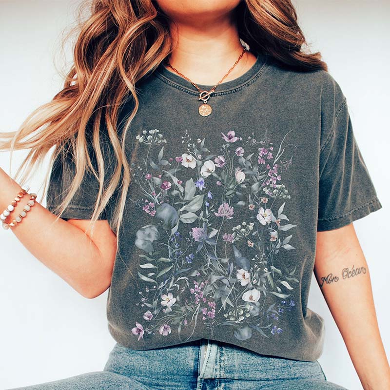 Watercolor Wildflowers Spring Mystic T-Shirt-carlalin